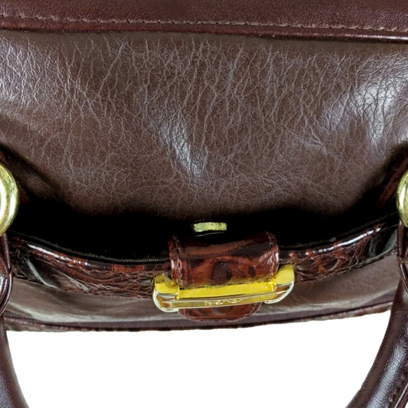 DV Brown Embossed Faux Leather 2 Handle Satchel - Picture 4 of 8